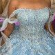 Beaded Mexican Sky Blue Quinceanera Dresses Ball Gown Lace Appliques Bow Sweet 16 Dress Princess Lace Up Vestido De 15 Anos