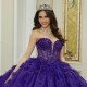 Beading Purple Shiny Quinceanera Dress 2024 Ball Gown Off The Shoulder Flowers Tull Corset Sweet 16 Vestido De 15 Anos