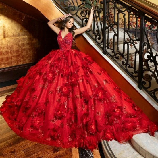 Beading Red Shiny Quinceanera Dress Sequins Applique Bow Flower Tull Mexican Sweet 16 Vestidos De XV 15 Anos Birthday