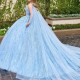 Beading Sky Blue Shiny Princess Quinceanera Dress Ball Gown Lace Applique Corset With Cape Sweet 16 Vestido 15 De Anos