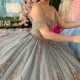 Beading Tassel Ball Gown Blue Quinceanera Dress Spaghetti Sequined Appliques Lace Tull Sweet 16 Vestidos De 15 Anos