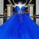 Beads Blue Quinceanera Dresses Lace Bow Tull Tiered Off The Shoulder Girls Birthday Party Prom Gowns Princess 16 Vestidos De 15