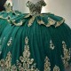 Beads Emerald Green Quinceanera Dress Ball Gown Gold Lace Applique Birthday Party Corset Sweet 16 Vestidos De 15 Anos