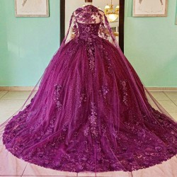 Beads Purple Sparkly Quinceanera Dresses 2024 Formal Luxury Party Prom Lace Appliques Tull Sweet 15 Dress Graduation Ball Gwon