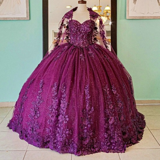 Beads Purple Sparkly Quinceanera Dresses 2024 Formal Luxury Party Prom Lace Appliques Tull Sweet 15 Dress Graduation Ball Gwon