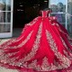 Beads Red Shiny Quinceanera Dress Gold Lace Applique Tull Lace Up Sweet 16 Vestidos 15 De XV Anos Party Birthday Ball Gown