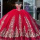 Beads Red Shiny Quinceanera Dress Gold Lace Applique Tull Lace Up Sweet 16 Vestidos 15 De XV Anos Party Birthday Ball Gown