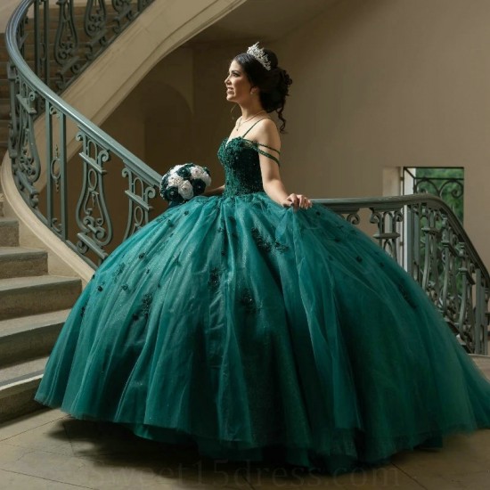 Blackish Green Quinceanera Dresses 2024 Lace Applique Beads Sweet 16 Birthday Party Gown Vestidos De 15 Anos