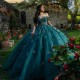 Blackish Green Shiny Quinceanera Dress For Sweet 16 Girl Applique Lace Sequined Beaded Tull Party Prom Dress vestidos de 15 anos