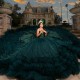 Blackish Green Sweetheart Ball Gown Quinceanera Dress Beaded Crystal Tull Tiered Birthday Party Gowns Sweet 16 15 Robe De Ball