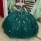 Blackish Green Sweetheart Dress Quinceanera Dress Party Gown Princess Off The Shoulder Lace Appliques Sweet 16 Vestidos De 15