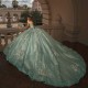 Charming Aqua Blue Shiny Princess Ball Gown Quinceanera Dress Classic Appliqué Lace Beads Tull Sweet 16 Dress Vestidos De 15Anos