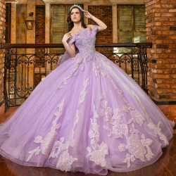 Charming Mexico Lilac Quinceanera Dresses Applique Lace Beads Tull Lace Up 15 Party Prom Gown Vestidos 15 De XV Anos Sweet 16