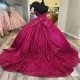 Crystal Rose Red Sparkly Princess Quinceanera Dresses Off Shoulder Sequins Prom Corset Sweet 16 vestidos 15 de cerimonia