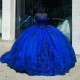 Crystal Royal Blue Glitter Beading Tassel Ball Gown Quinceanera Dresses Off The Shoulder Sequined Appliques Sweet Vestidos De 15