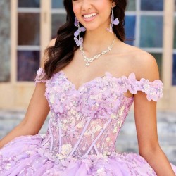 Crystal Shiny Lilac Quinceanera Dress Off The Shoulder Ball Gown Lace Appliques Beading Tull Corset Sweet 16 Vestidos De 15 Anos