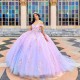 Crystal Shiny Lilac Quinceanera Dress Off The Shoulder Ball Gown Lace Appliques Beading Tull Corset Sweet 16 Vestidos De 15 Anos