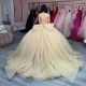 Glitter Champagne Quinceanera Dresses Ball Gown Off The Shoulder Beaded Crystal Bow Sweet 16 Dress Corset Vestidos De 15 Anos