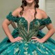 Glitter Emerald Green Princess Ball Gown Quinceanera Dresses Lace Appliques Crystals Beads Tull Sweet 16 Dress vestidos de 15