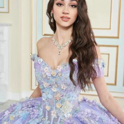 Glitter Lavender Quinceanera Dress Ball Gown Off The Shoulder Lace Applique Beaded Mexican Corset Sweet 16 Vestidos De 15 Anos