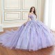 Glitter Lavender Quinceanera Dress Ball Gown Off The Shoulder Lace Applique Beaded Mexican Corset Sweet 16 Vestidos De 15 Anos