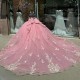 Glitter Pink Quinceanera Dress Ball Gown Off The Shoulder Floral Applique Beading Tull Mexico Corset Sweet 16 Vestido De 15 Anos