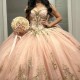 Glitter Pink Quinceanera Dress Ball Gown Off The Shoulder Gold Lace Applique Beaded Bow Mexican Sweet 16 Vestidos De 15 Anos