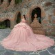 Glitter Pink Quinceanera Dress Ball Gown Off The Shoulder Lace Applique Beaded Beads Tull Mexican Corset Sweet 16 Vestidos De 15