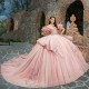 Glitter Pink Quinceanera Dress Ball Gown Off The Shoulder Lace Applique Beaded Beads Tull Mexican Corset Sweet 16 Vestidos De 15