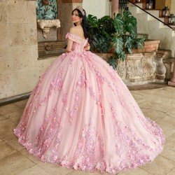 Glitter Pink Quinceanera Dress Ball Gown Off The Shoulder Lace Applique Beading Tull Mexican Corset Sweet 16 Vestidos De 15