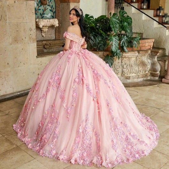 Glitter Pink Quinceanera Dress Ball Gown Off The Shoulder Lace Applique Beading Tull Mexican Corset Sweet 16 Vestidos De 15