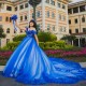 Glitter Royal Blue Quinceanera Dress Ball Gown Off The Shoulder Sequins Applique Lace Crystals Beaded Tull Sweet 16 Vestidos De