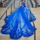 Glitter Royal Blue Quinceanera Dress Ball Gown Off The Shoulder Sequins Applique Lace Crystals Beaded Tull Sweet 16 Vestidos De