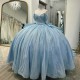 Glittering Blue Quinceanera Dresses Applique Lace Beads For 16 Party Formal Dress Ball Gown 16 Birthday Princess Vestidos 15 de