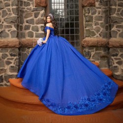 Handmade Flowers Royal Blue Quinceanera Dress For Sweet Girl Sequined Beaded Graduatin Party Prom Dress vestidos de 15 anos