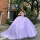 Lace Appliques Lavender Quinceanera Dresses Ball Gown Birthday Gowns Off The Shoulder Beads Tull Corset Sweet 16 Dresses vestido