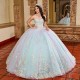 Lavender Sky Blue Shiny Quinceanera Dresses Sweet 16 Lace Applique Beads Tull Off Shoulder Lace up Prom Ball Gowns Vestido De 15