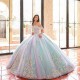 Lavender Sky Blue Shiny Quinceanera Dresses Sweet 16 Lace Applique Beads Tull Off Shoulder Lace up Prom Ball Gowns Vestido De 15