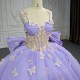 Lavender Sweetheart Quinceanera Dress Party Gown Off The Shoulder Beads Crystal Bow Tull Sweet Princess16 Year Vestido De 15Anos