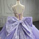 Lavender Sweetheart Quinceanera Dress Party Gown Off The Shoulder Beads Crystal Bow Tull Sweet Princess16 Year Vestido De 15Anos