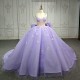 Lavender Sweetheart Quinceanera Dress Party Gown Off The Shoulder Beads Crystal Bow Tull Sweet Princess16 Year Vestido De 15Anos