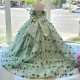 Light Green Sparkly Speciaal Occasion Dresses 16 Year Girls Applique Flower Beads Lace Up Prom Party Gown Vestidos de 15