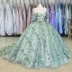 Light Green Sparkly Speciaal Occasion Dresses 16 Year Girls Applique Flower Beads Lace Up Prom Party Gown Vestidos de 15