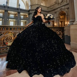 Luxury Black Quinceanera Dress 2024 Party Birthday Wear Princess Sequined Sweet 16 Birthday Party Gown Vestido 15 De Anos