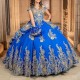 Luxury Blue Quinceanera Dresses 2024 Gold Lace Appliqued Pearls Ball Gown Vestidos 15 De Quinceanera Sweetheart Sweet 16