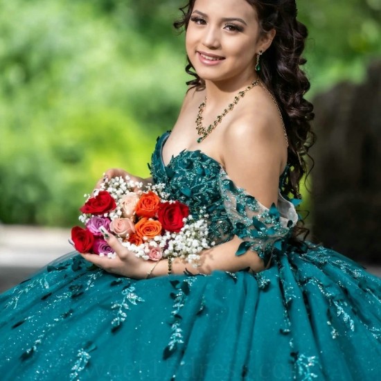 Luxury Emerald Green Mexican Quinceanera Dress Ball Gown 2024 Princess Prom Sweet 16 Dress Vestidos De XV Birthday Pageant Dress