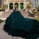 Luxury Emerald Green Shiny Ball Gown Quinceanera Dresses With Bow Beaded Crystal Tull Tiered Sweet 16 Dress Vestidos De 15 Anos