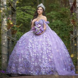 Luxury Lavender Shiny Quinceanera Dresses 2024 With Cape Applique Lace Beads Ball Gowns Sweet 16 Dress Vestidos De 15 Anos