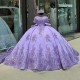 Luxury Lavender Sweet 16 Quinceanera Dresses Gown Applique Lace Beads Crystal Tull Ball Party Prom Dress Vestido De 15 Anos