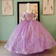 Luxury Lavender Sweetheart Quinceanera Dresses Applique Lace Beading Bow Ball Gown Princess Prom Party Sweet 16 Robes De Soirée